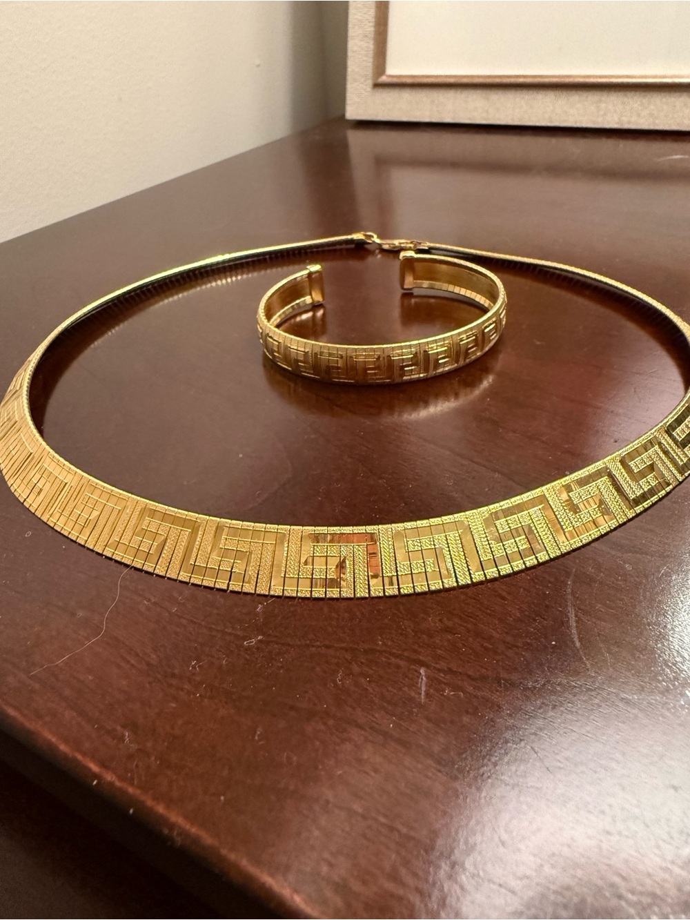 Dyadema Gold Plated Bronze Greek Key Collar and Cuff Bracelet